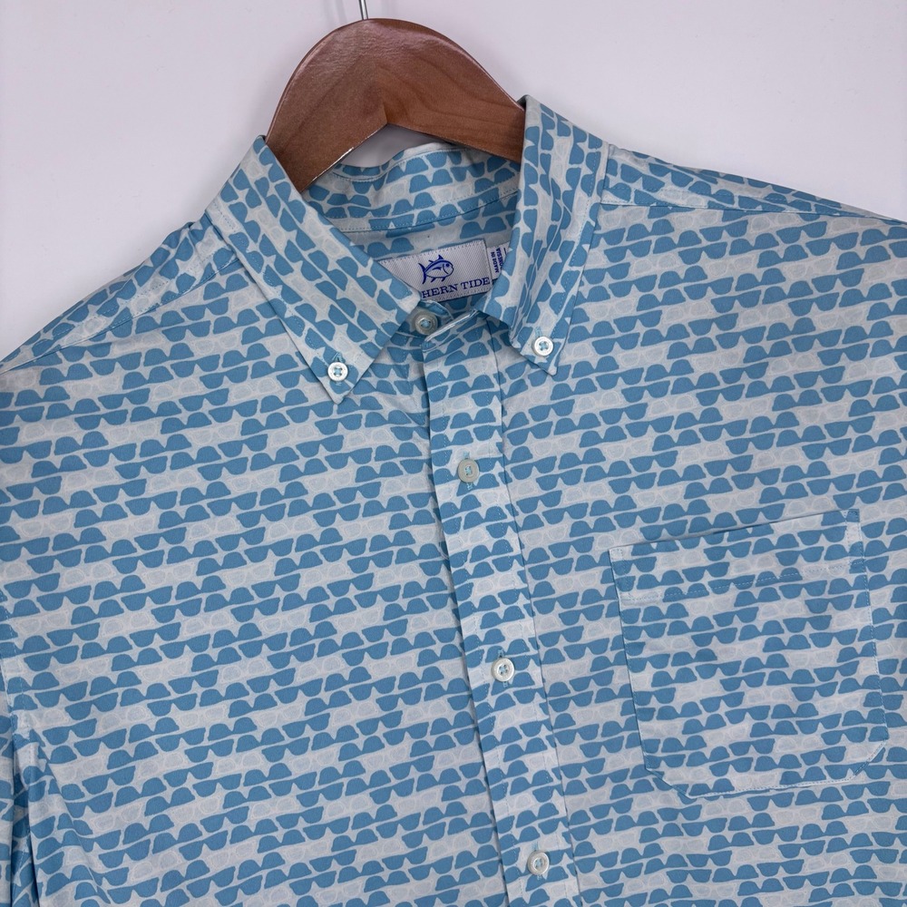 Southern Tide Intercoastal Short Sleeve Shirt Mens Medium Blue Sunglasses Brrr.